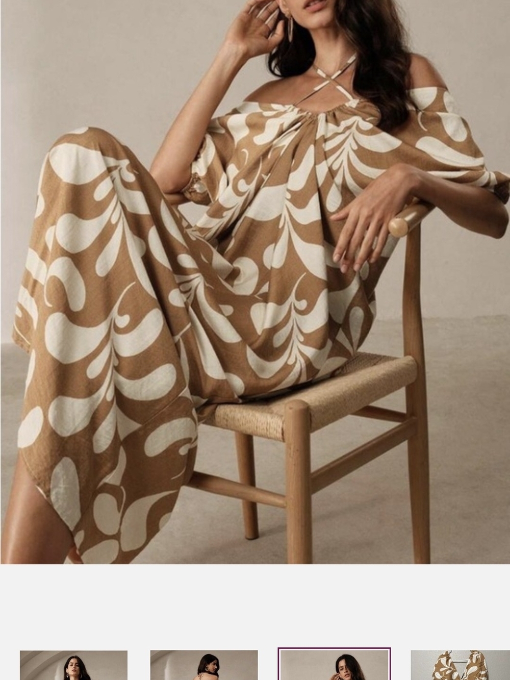 New With Tags Tan & Cream Off-Shoulder Midi Dress Size L - Picture 3 of 15